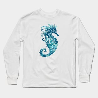 Aqua Seahorse Design Long Sleeve T-Shirt